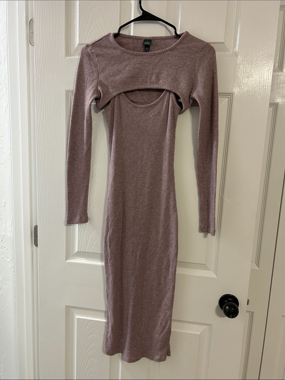 wild fable Mauve Ribbed Long Sleeve Cutout Midi Dress